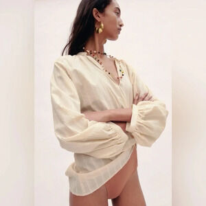 Zara  Rustic Balloon Sleeve Blouse | Cream | Size S